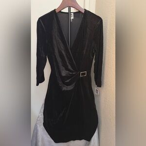 Anne Klein Black Wrap Dress with Buckle